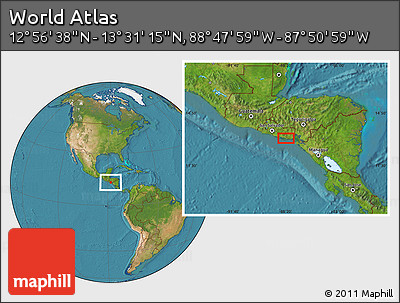 Satellite Location Map of the Area around 13° 13' 56" N, 88° 19' 29" W