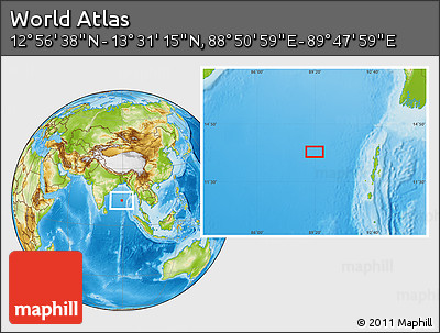 Physical Location Map of the Area around 13° 13' 56" N, 89° 19' 29" E