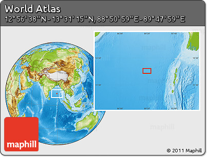 Physical Location Map of the Area around 13° 13' 56" N, 89° 19' 29" E