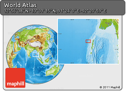 Physical Location Map of the Area around 13° 13' 56" N, 91° 52' 30" E