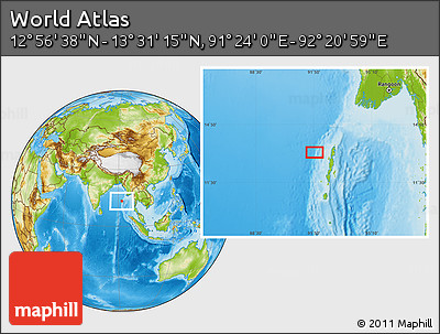Physical Location Map of the Area around 13° 13' 56" N, 91° 52' 30" E