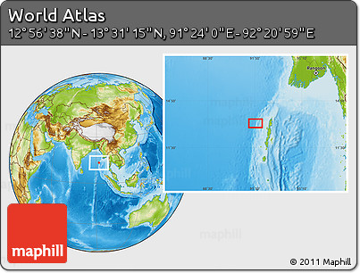 Physical Location Map of the Area around 13° 13' 56" N, 91° 52' 30" E