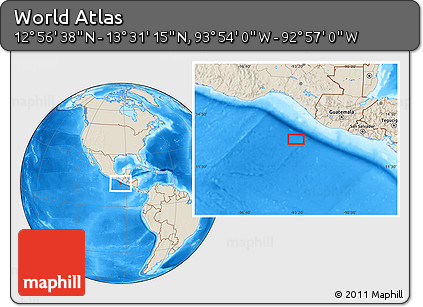 Shaded Relief Location Map of the Area around 13° 13' 56" N, 93° 25' 30" W