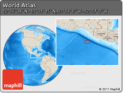 Shaded Relief Location Map of the Area around 13° 13' 56" N, 93° 25' 30" W