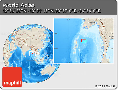 Shaded Relief Location Map of the Area around 13° 13' 56" N, 94° 25' 30" E