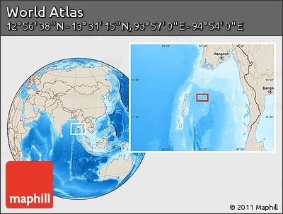 Shaded Relief Location Map of the Area around 13° 13' 56" N, 94° 25' 30" E