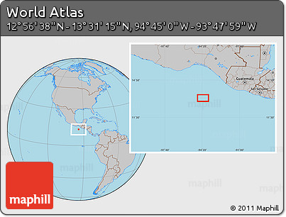 Gray Location Map of the Area around 13° 13' 56" N, 94° 16' 30" W
