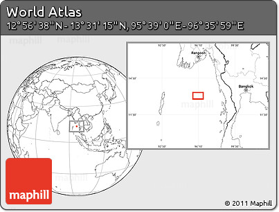Blank Location Map of the Area around 13° 13' 56" N, 96° 7' 30" E
