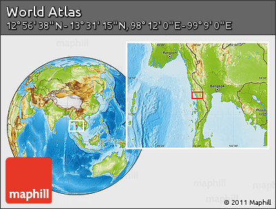 Physical Location Map of the Area around 13° 13' 56" N, 98° 40' 30" E