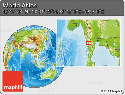 Physical Location Map of the Area around 13° 13' 56" N, 98° 40' 30" E