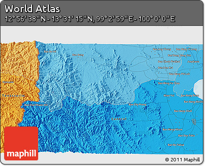 Political 3D Map of the Area around 13° 13' 56" N, 99° 31' 30" E