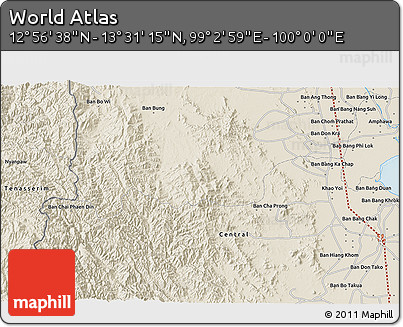 Shaded Relief 3D Map of the Area around 13° 13' 56" N, 99° 31' 30" E