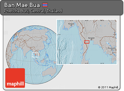 Gray Location Map of Ban Mae Bua, hill shading