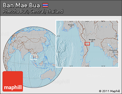 Gray Location Map of Ban Mae Bua, hill shading