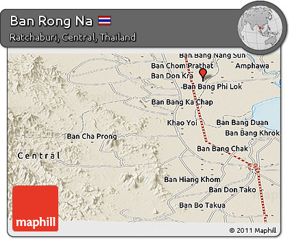 Shaded Relief Panoramic Map of Ban Rong Na