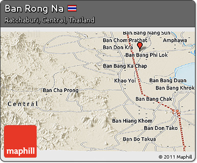 Shaded Relief Panoramic Map of Ban Rong Na
