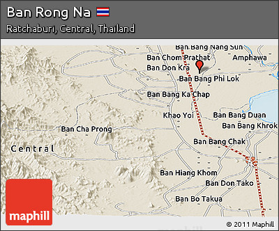 Shaded Relief Panoramic Map of Ban Rong Na