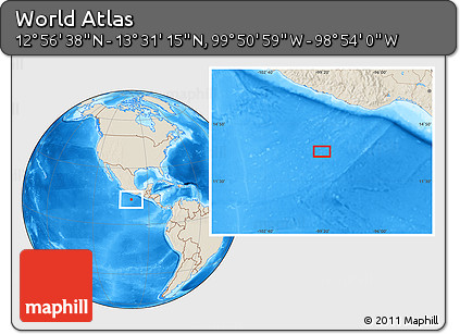 Shaded Relief Location Map of the Area around 13° 13' 56" N, 99° 22' 30" W