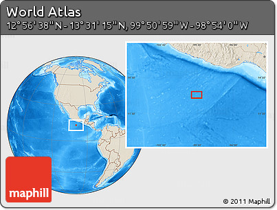 Shaded Relief Location Map of the Area around 13° 13' 56" N, 99° 22' 30" W