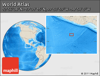 Shaded Relief Location Map of the Area around 13° 13' 56" N, 99° 22' 30" W