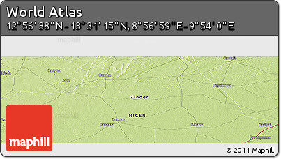 Physical Panoramic Map of the Area around 13° 13' 56" N, 9° 25' 30" E