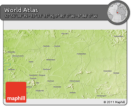 Physical 3D Map of the Area around 13° 13' 56" N, 9° 16' 30" W