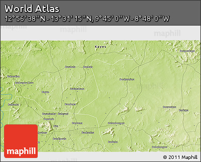 Physical 3D Map of the Area around 13° 13' 56" N, 9° 16' 30" W