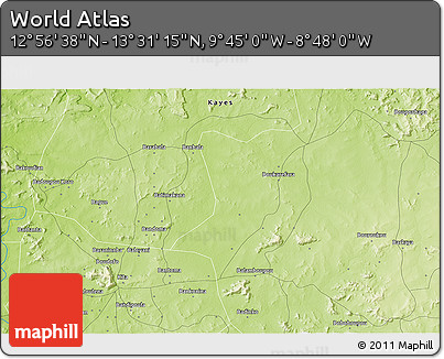Physical 3D Map of the Area around 13° 13' 56" N, 9° 16' 30" W