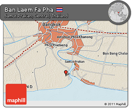 Shaded Relief 3D Map of Ban Laem Fa Pha