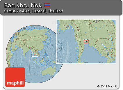 Savanna Style Location Map of Ban Khru Nok, hill shading