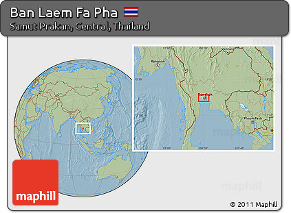 Savanna Style Location Map of Ban Laem Fa Pha, hill shading