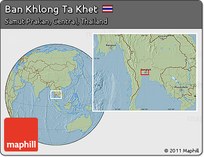 Savanna Style Location Map of Ban Khlong Ta Khet, hill shading