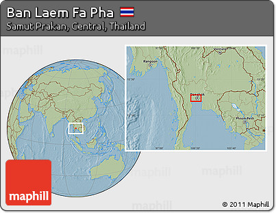 Savanna Style Location Map of Ban Laem Fa Pha, hill shading