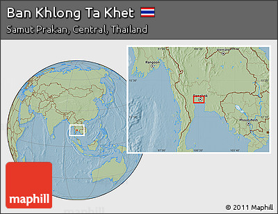 Savanna Style Location Map of Ban Khlong Ta Khet, hill shading