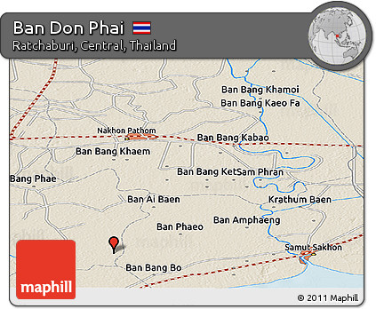 Shaded Relief Panoramic Map of Ban Don Phai