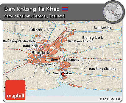 Shaded Relief Panoramic Map of Ban Khlong Ta Khet