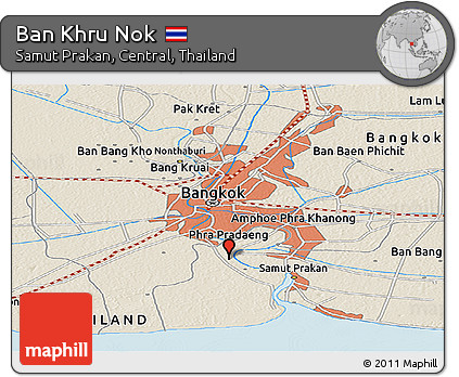 Shaded Relief Panoramic Map of Ban Khru Nok