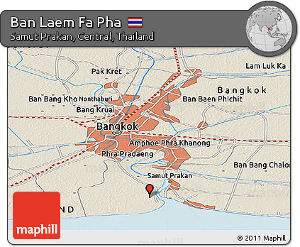 Shaded Relief Panoramic Map of Ban Laem Fa Pha