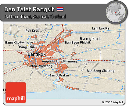 Shaded Relief Panoramic Map of Ban Talat Rangsit