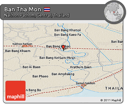 Shaded Relief Panoramic Map of Ban Tha Mon