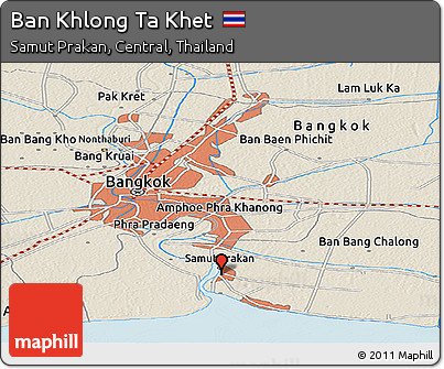 Shaded Relief Panoramic Map of Ban Khlong Ta Khet
