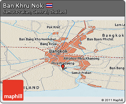 Shaded Relief Panoramic Map of Ban Khru Nok