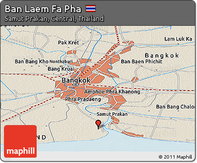 Shaded Relief Panoramic Map of Ban Laem Fa Pha