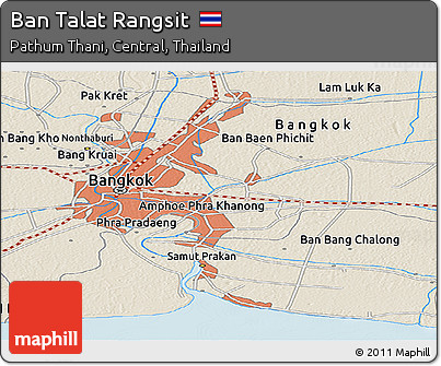 Shaded Relief Panoramic Map of Ban Talat Rangsit