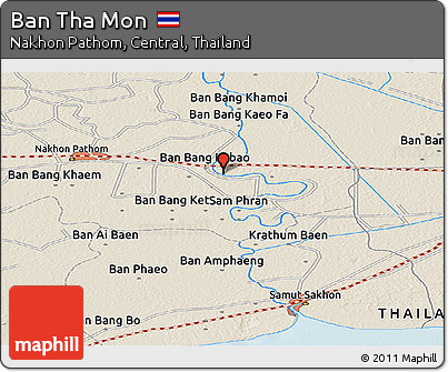Shaded Relief Panoramic Map of Ban Tha Mon