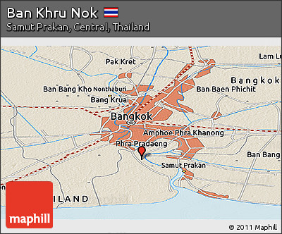 Shaded Relief Panoramic Map of Ban Khru Nok