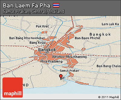 Shaded Relief Panoramic Map of Ban Laem Fa Pha