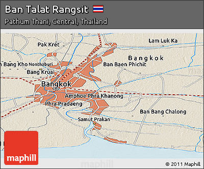 Shaded Relief Panoramic Map of Ban Talat Rangsit