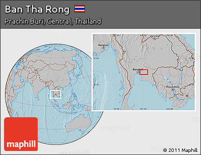 Gray Location Map of Ban Tha Rong, hill shading