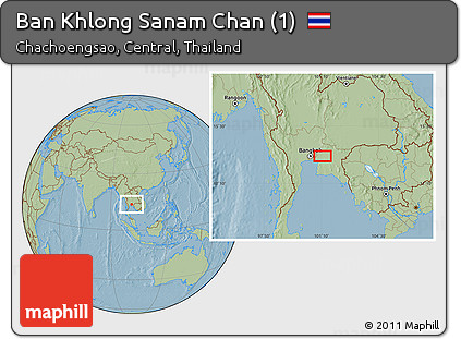 Savanna Style Location Map of Ban Khlong Sanam Chan (1), hill shading